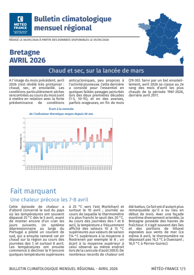 Bulletin climatologique mensuel de la Bretagne - avril 2026