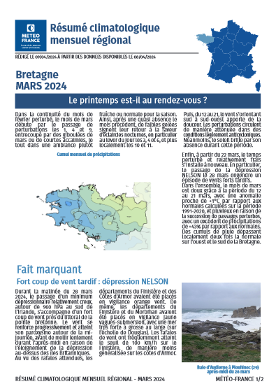 logo Bulletin climatique mensuel de la Bretagne - mars 2024