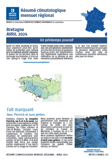 couv Bulletin climatique mensuel de la Bretagne - avril 2024