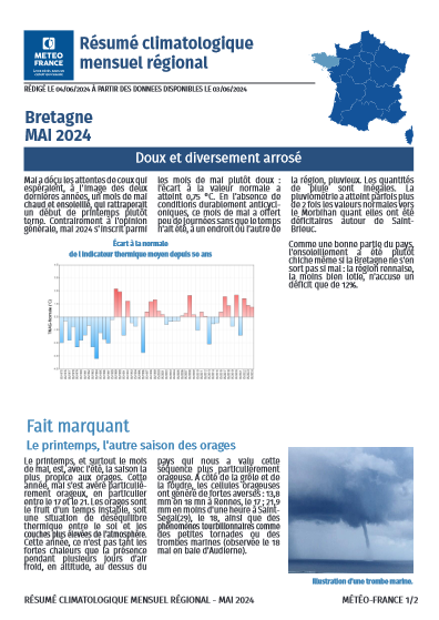 Bulletin climatique mensuel de la Bretagne - mai 2024