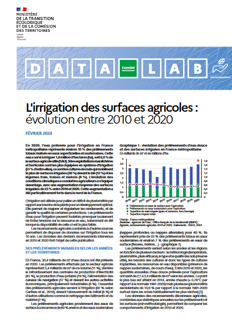 couv L'irrigation des surfaces agricoles : évolution entre 2010 et 2020