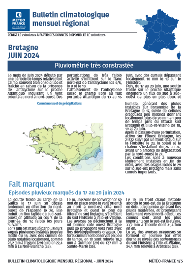 couv Bulletin climatique mensuel de la Bretagne - juin 2024