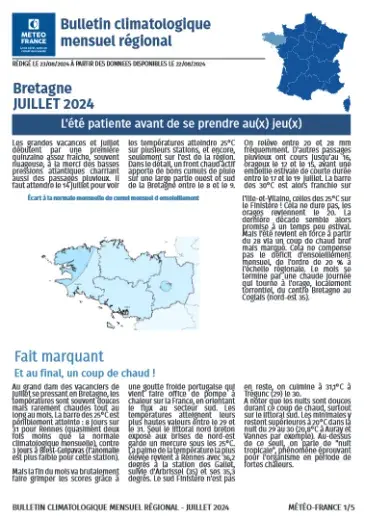 couv Bulletin climatique mensuel de la Bretagne - juillet 2024
