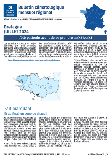 couv Bulletin climatique mensuel de la Bretagne - juillet 2024