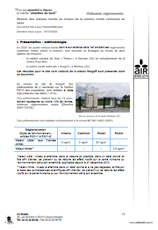couv Résultats 2024 des mesures réglementaires b(a)p, métaux lourds et benzène en Bretagne
