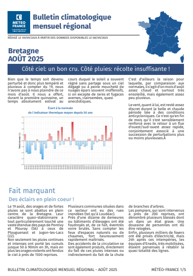 couv Bulletin climatique mensuel de la Bretagne - août 2025