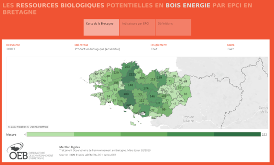Les ressources biologiques potentielles en bois énergie par EPCI en Bretagne