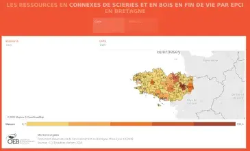 Les ressources connexes de scieries et en bois en fin de vie par EPCI en Bretagne