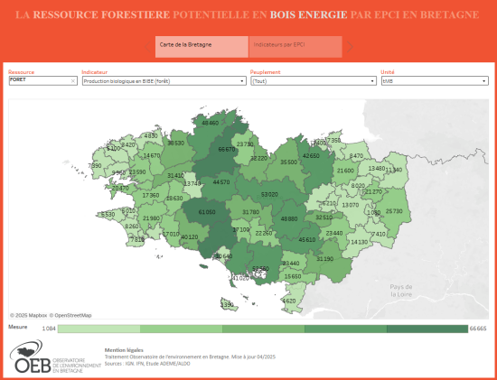 La ressource forestière potentielle en bois-énergie par EPCI en Bretagne