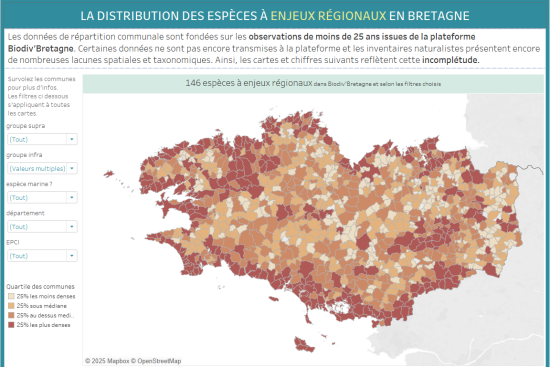 espèces à enjeux régionaux dans les communes de Bretagne